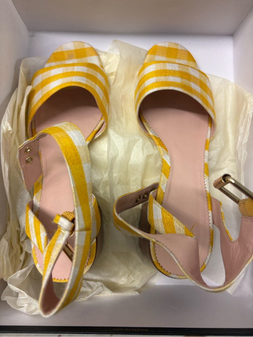 J. Crew Penny Ankle-Srap Sandals in Gingham. Size 9.5. Like New, BUT with spot.
